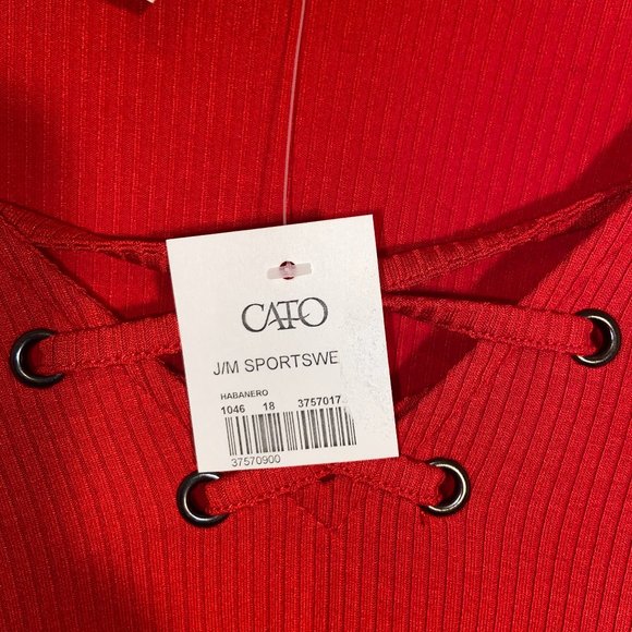 CATO Bell Cuff Ribbed Lace Up V-Neck - Picture 5 of 5